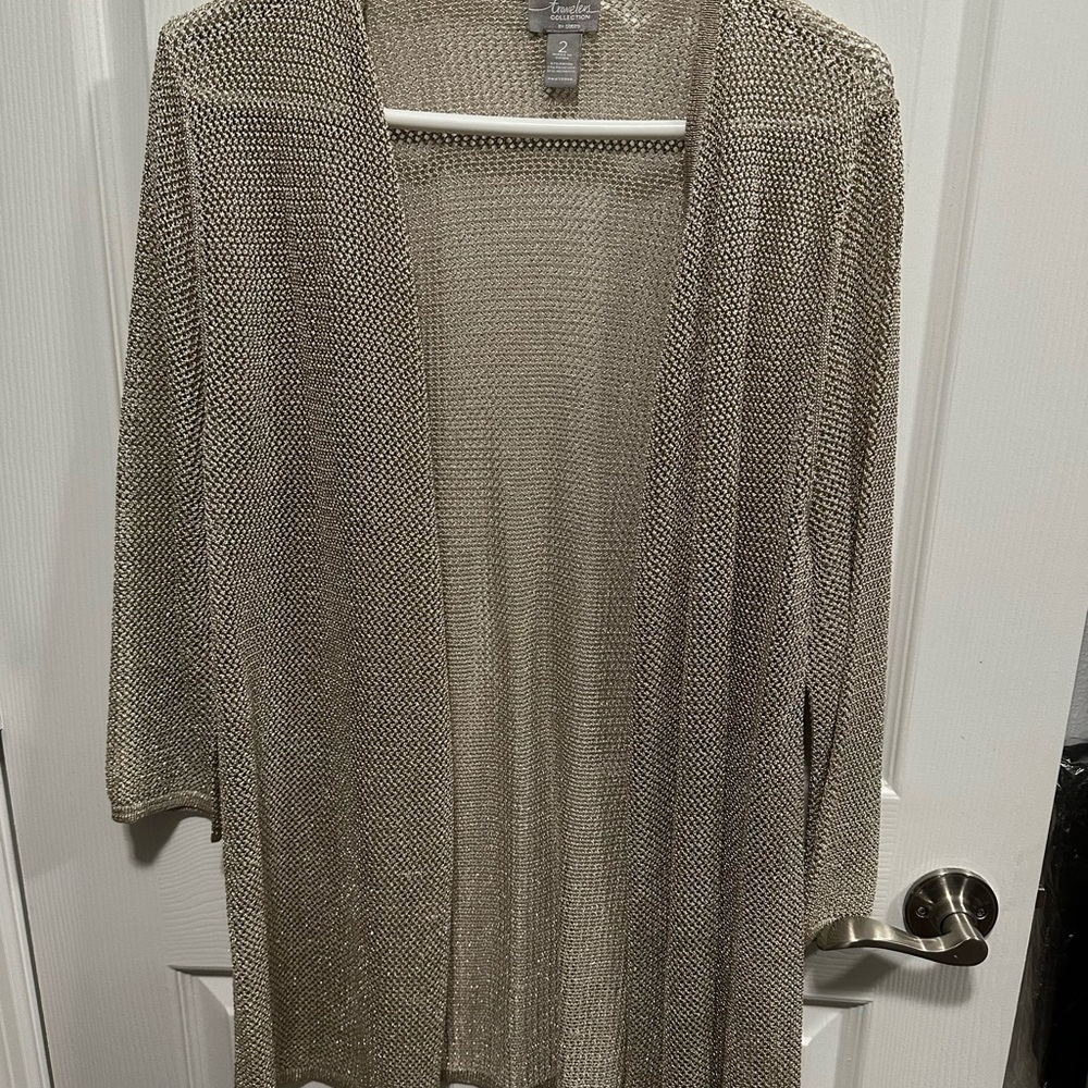 Chico's Metallic Open-Front Cardigan size2